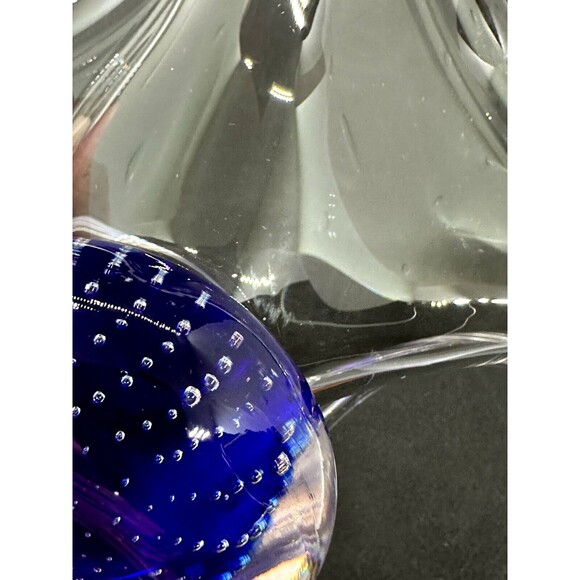 Hand Blown Art Glass Bowl Controlled Bubbles Wavy Pedestal Polished *flaw* - Picture 10 of 12